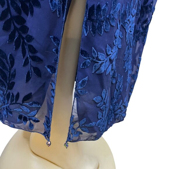 Sara Mique Three-Piece Set Women's Blue Velvet Leaf Patterned Size L - Picture 13 of 16